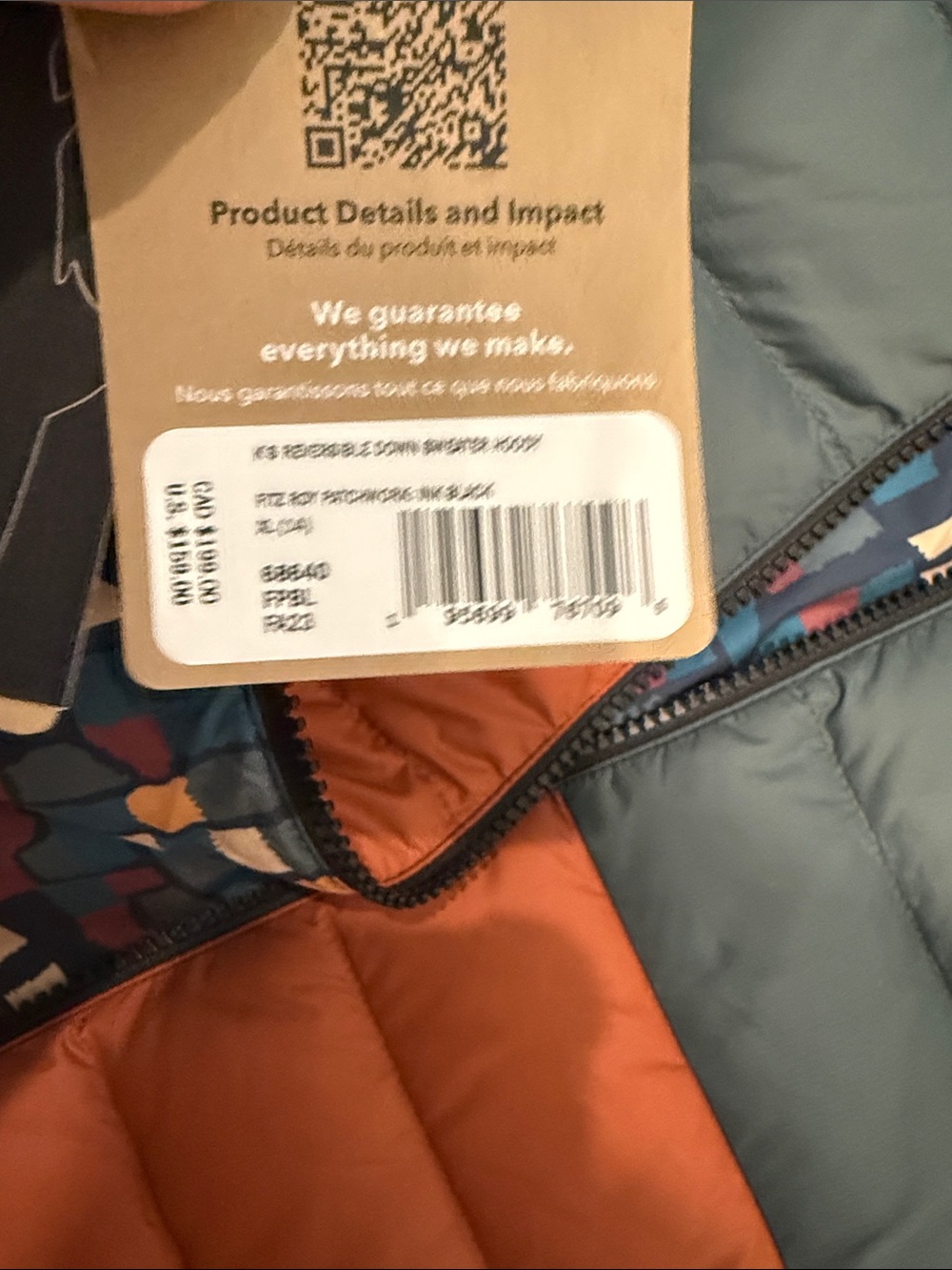 Patagonia Kids Colorblock Hooded Puffer Jacket - Black/Blue-Green/Orange - Picture 5 of 5